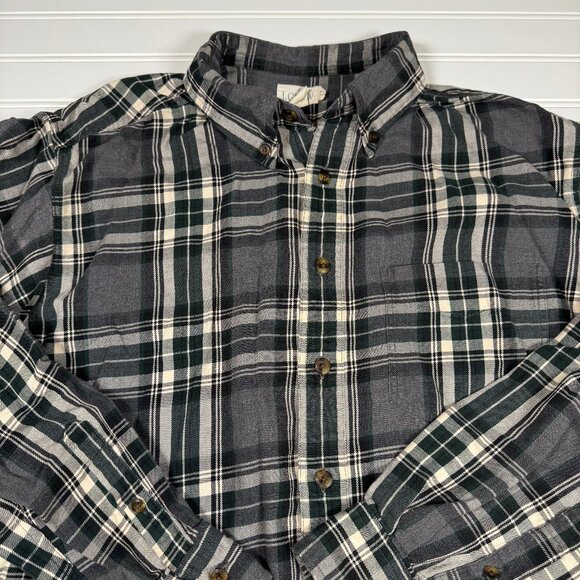 J. Crew Flannel Shirt Men's LT Large Tall Plaid Grey Green Black GUC - Picture 1 of 4